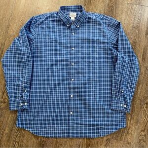 L L Bean Shirt Men XL Blue Green White Plaid Button Down Dress Business Cotton